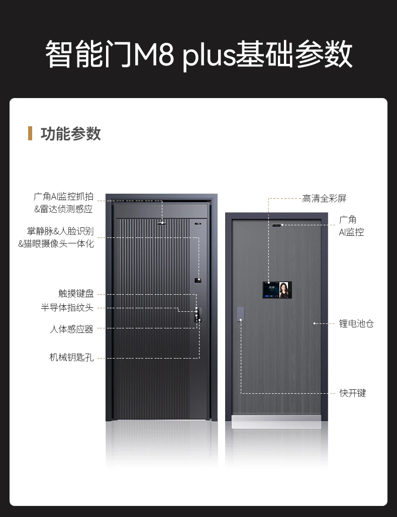 紫珺保智能门M8plus升级版︱精雕铸铝 Ai三摄监控