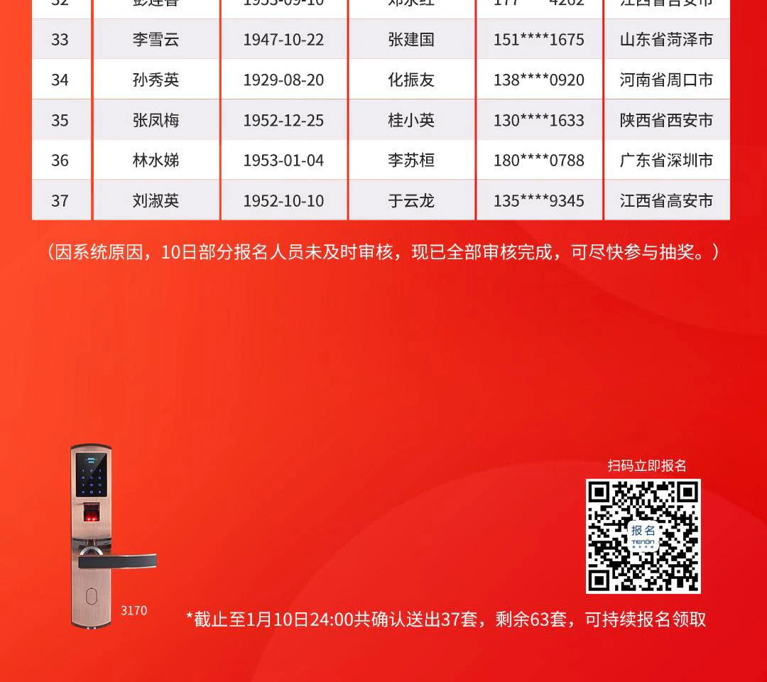 紫珺保新春送锁活动1月10日赠送名单公示