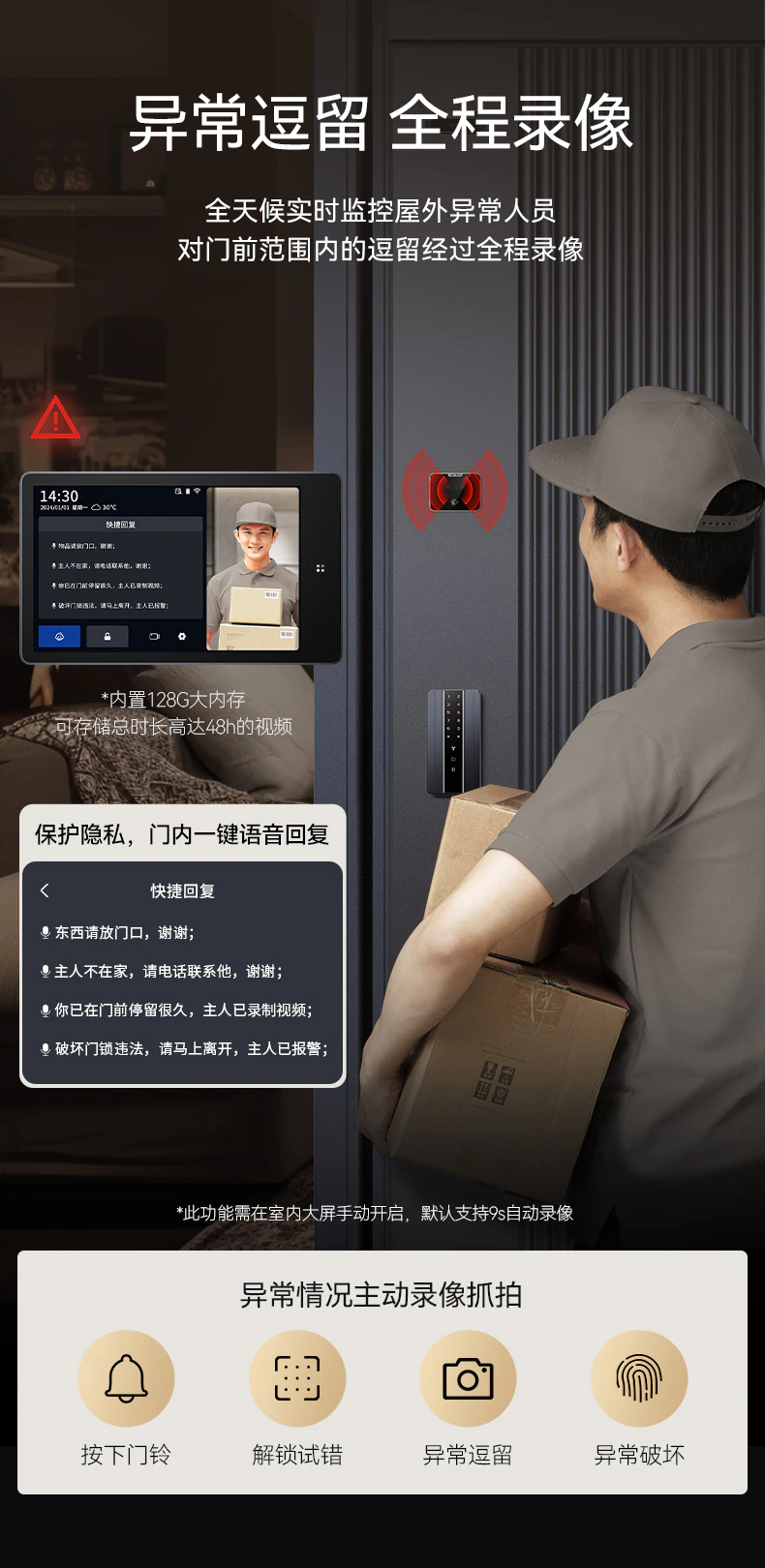 紫珺保智能门M8plus升级版︱精雕铸铝 Ai三摄监控