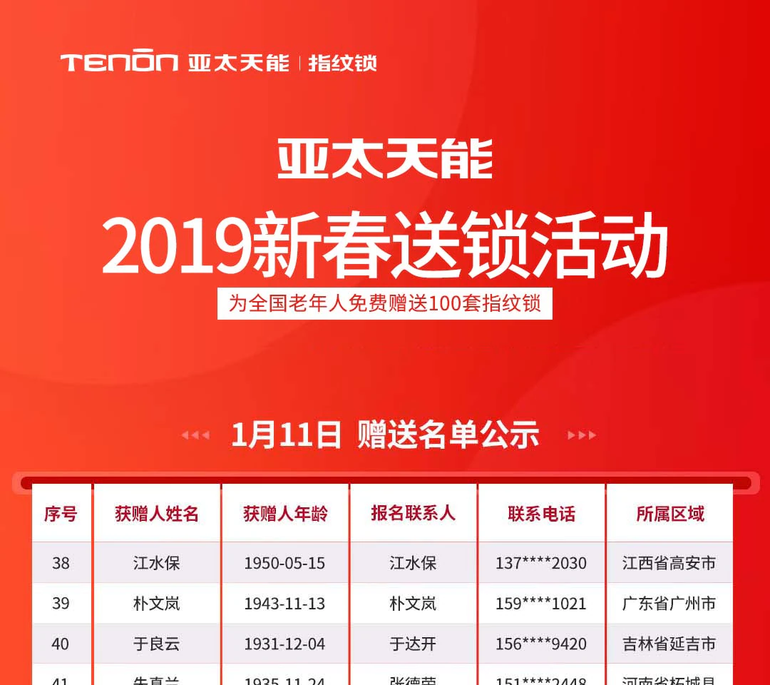 紫珺保新春送指纹锁活动1月11日赠送名单公示｜原文章配图